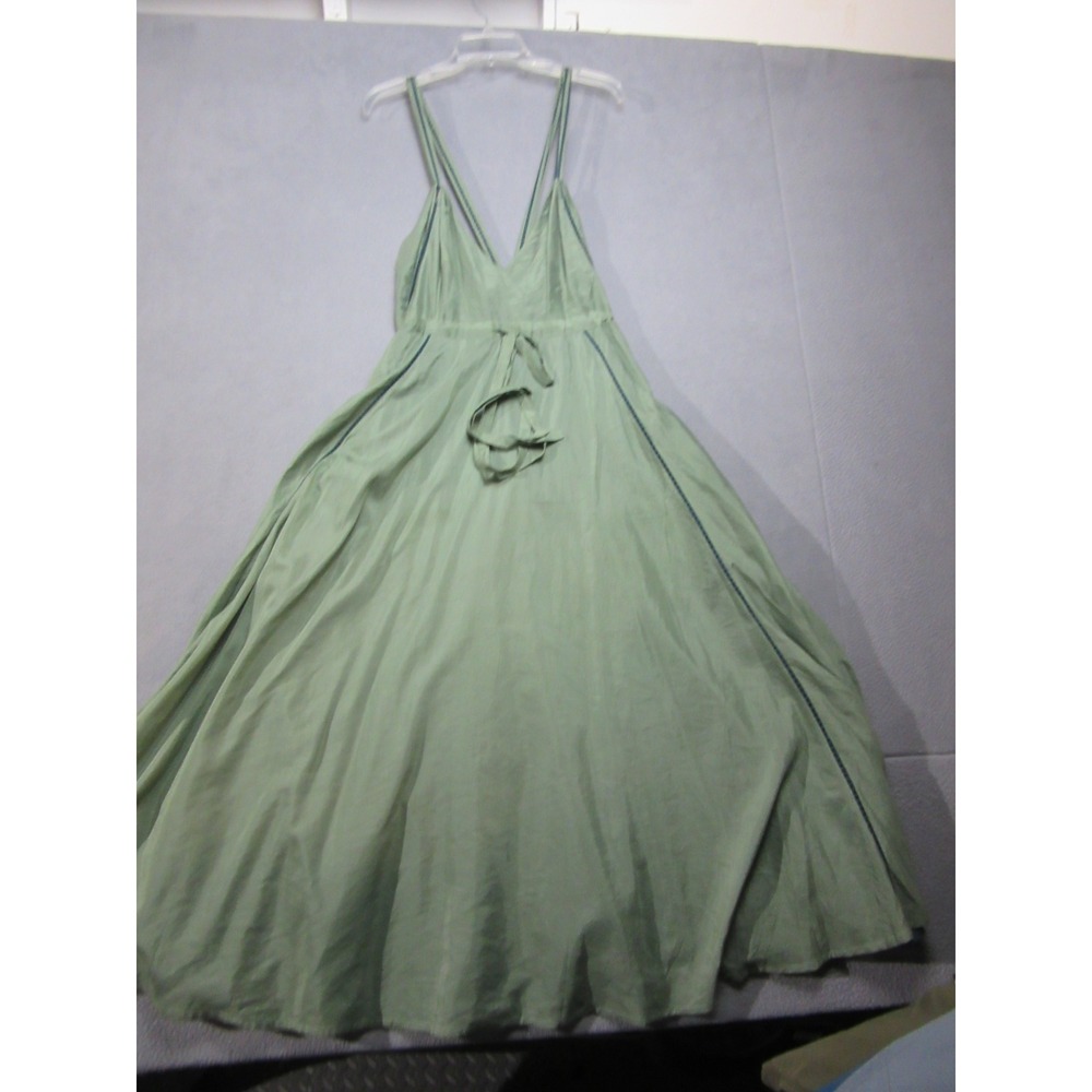 Kalita Jagger Day Dress Womens Sage Green Silk Blend Maxi V-Neck Luxury